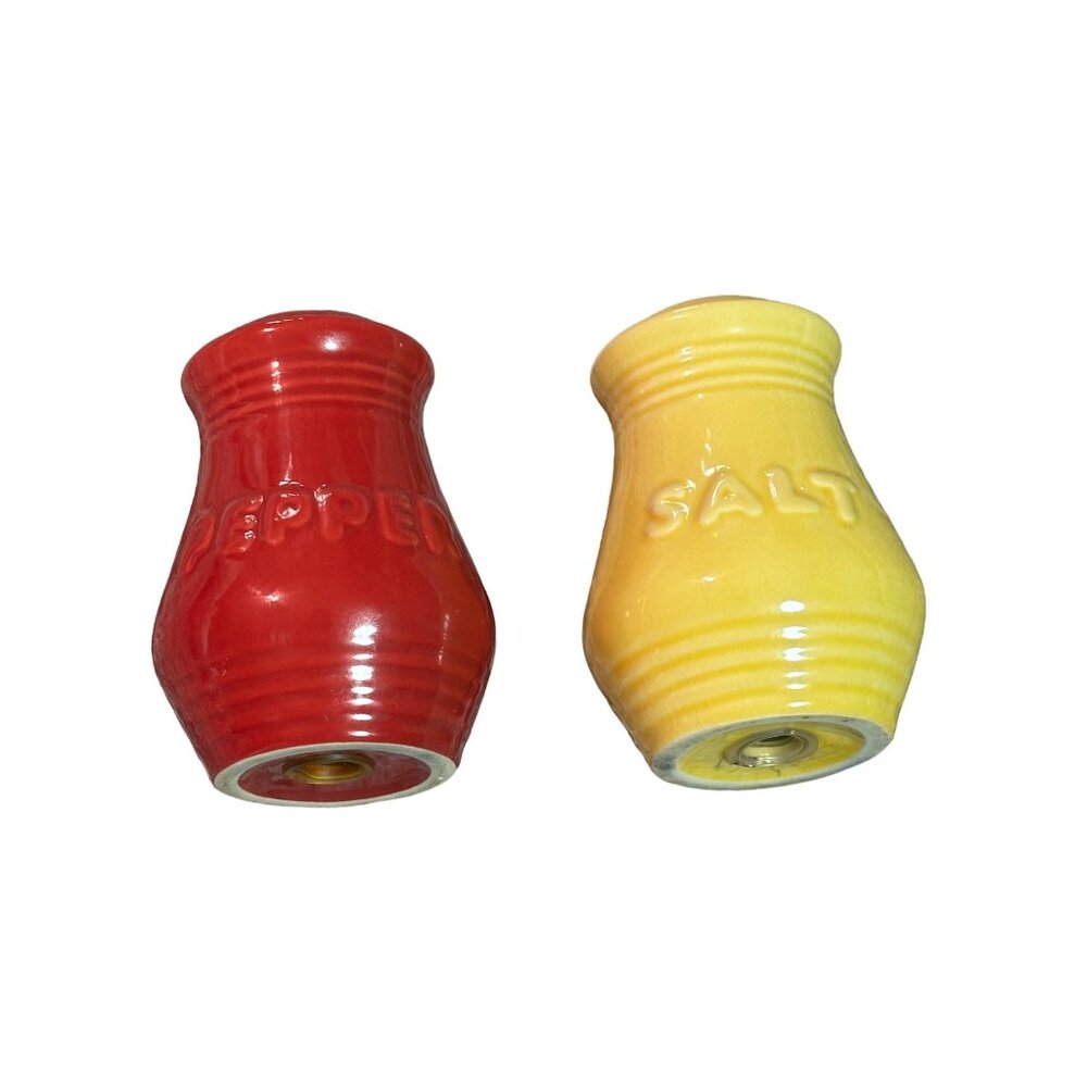 Red and Yellow Salt and Peppers Shakers Hotty Salty on Reverse 2"x3" Fiesta Like